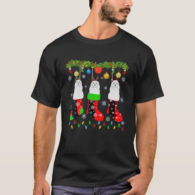 Camiseta Tres perros malteses en Navidad conmocionan gracio (Anverso)