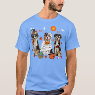 Camiseta Tres perros pastores australianos de bruja miedo m
