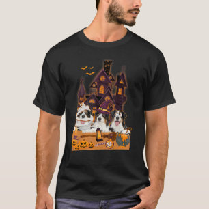 Camiseta Tres perros pastores australianos de bruja miedo m
