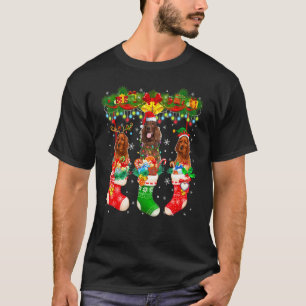 Camiseta Tres perros Setter Irlandés Elfo Reno de Santa en 