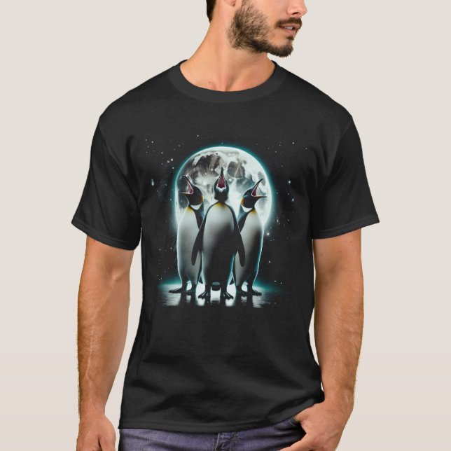 Camiseta Tres pingüinos llorando en la luna como tres lobos (Anverso)