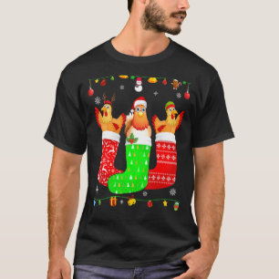 Camiseta Tres pollos en calcetines de Navidad Pijama de Nav