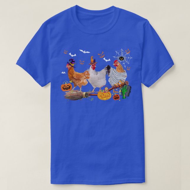 Camiseta Tres pollos Halloween Mummy Witch Scary Pumpkin (Diseño del anverso)