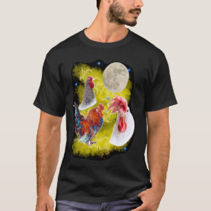 Camiseta Tres pollos Moon Rooster cantando a la luna gallin