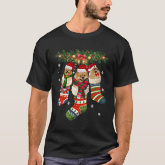 Camiseta Tres Pomeranianos En Navidades De Luces Santa Hat 
