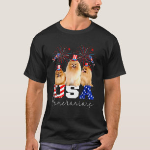 Camiseta Tres Pomeranianos Estadounidenses Usando La Bander