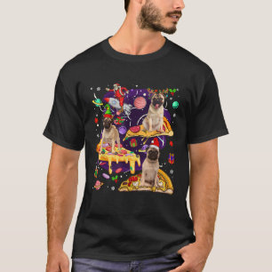 Camiseta Tres Pugs Elfos Reno de Santa Montando Pizzas Lind