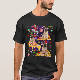 Camiseta Tres Pugs Elfos Reno de Santa Montando Pizzas Lind