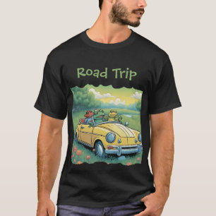 Camiseta Tres ranas en un auto amarillo pasean por un campo