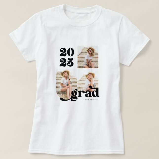 Camiseta Tres retro fotográfico graduado negro y blanco 202 (Diseño del anverso)