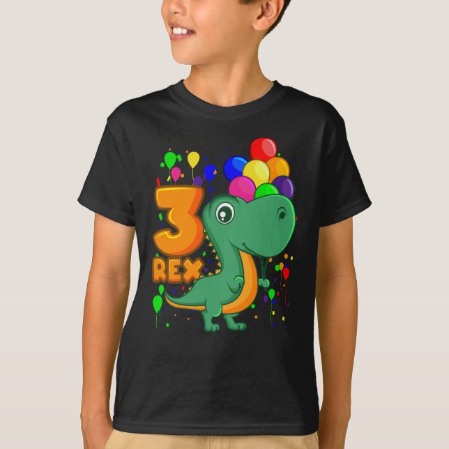Camiseta TRES REX 3 años niño de tercer cumpleaños Dino (Anverso)