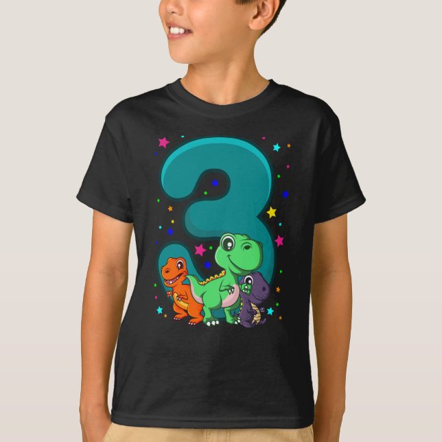 Camiseta TRES REX 3 años Tercer cumpleaños niños Dino (Anverso)