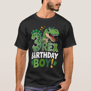 Camiseta Tres Rex Cumpleaños Niño Tercero Dinosaurio 3 Años