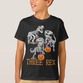 Camiseta Tres Rex Dinosaur Skeletain Halloween de 3 años