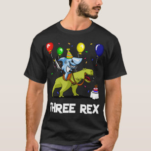 Camiseta Tres Rex Kids 3er cumpleaños montando dinosaurio