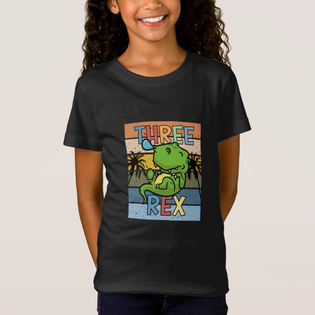 Camiseta Tres Rex T-Rex Tercer Cumpleaños - Cute Kawaii T R (Anverso)