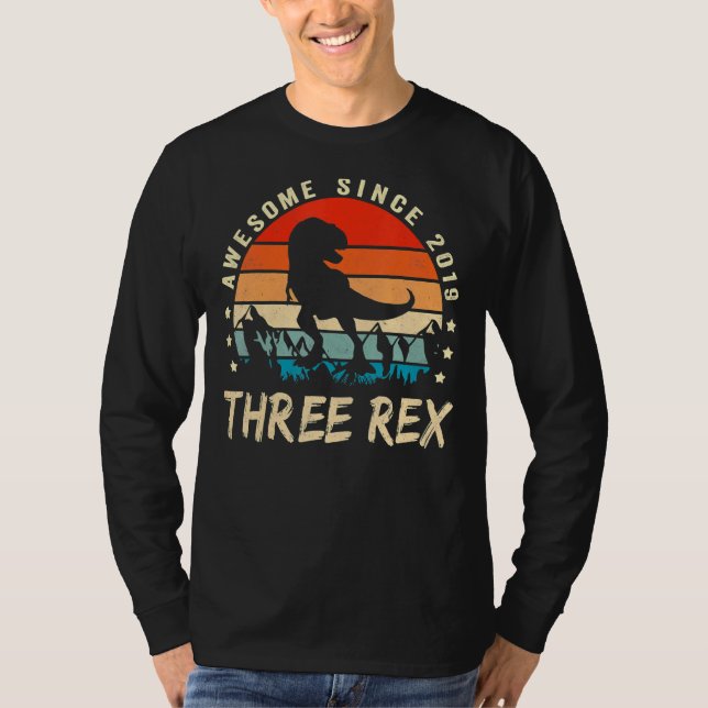 Camiseta Tres Rex tercer cumpleaños tercer dinosaurio de 3  (Anverso)