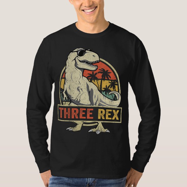 Camiseta Tres Rex tercer cumpleaños tercer dinosaurio de 3  (Anverso)