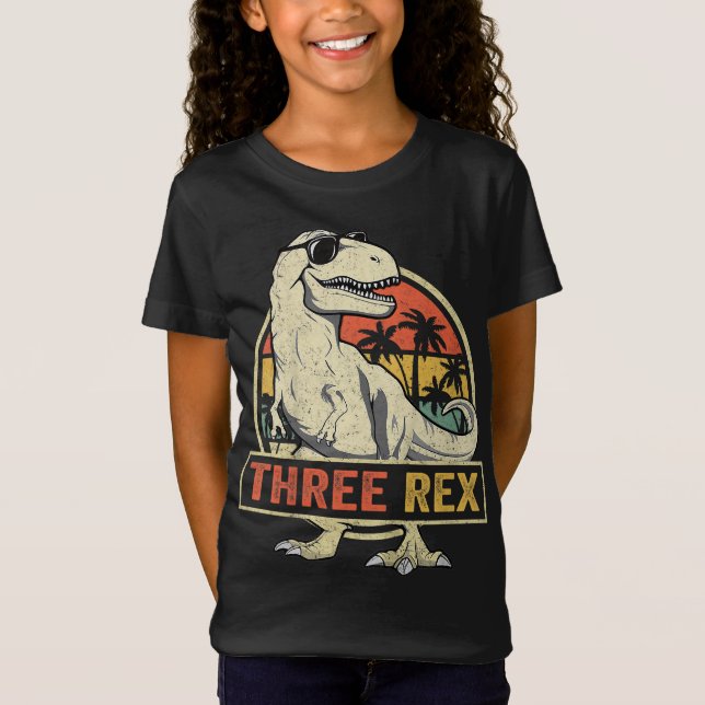 Camiseta Tres Rex tercer cumpleaños tercer dinosaurio de 3  (Anverso)
