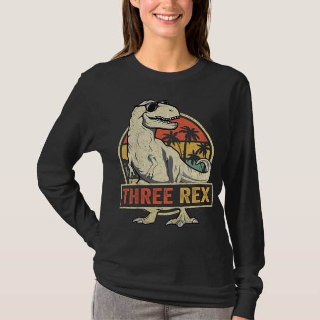 Camiseta Tres Rex tercer cumpleaños tercer dinosaurio de 3  (Anverso)