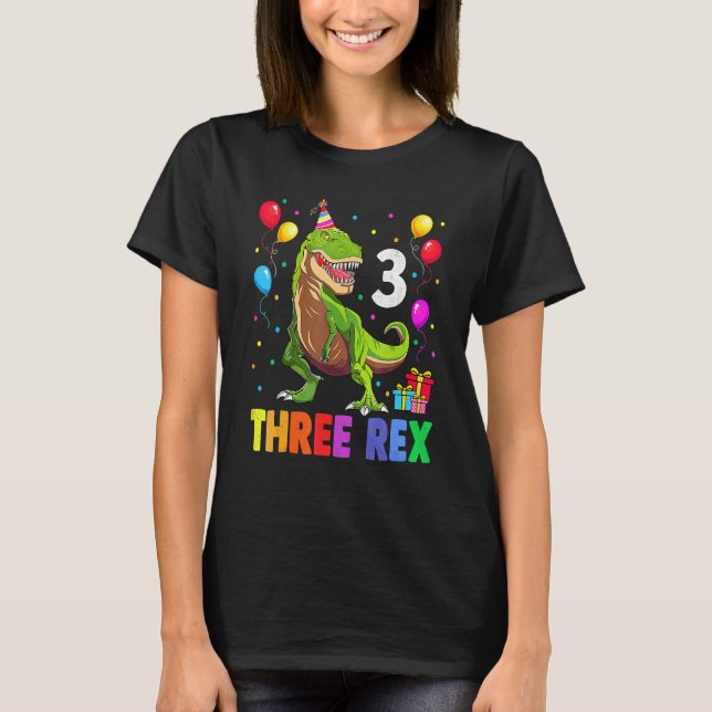 Camiseta Tres Rex tercer cumpleaños tercer dinosaurio de 3  (Anverso)