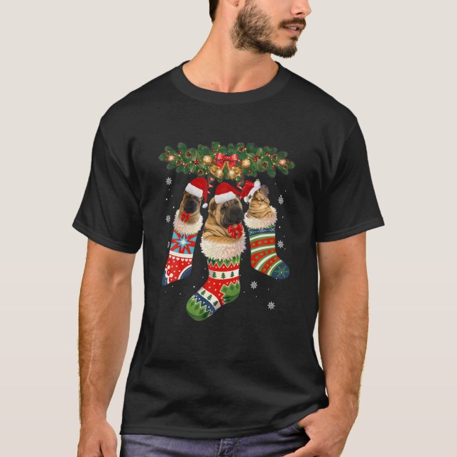 Camiseta Tres Shar Pei En Navidades De Ganadería Santa X-Ma (Anverso)