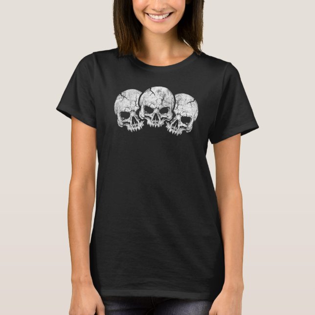 Camiseta Tres Skeleton Skulls Creepe Monster Face Spooky H (Anverso)