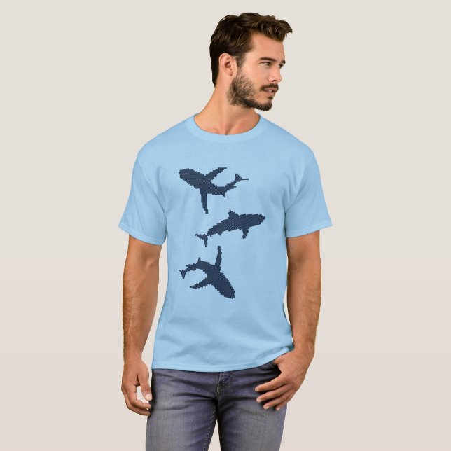 Camiseta Tres tiburones de fondo azul oscuro (Anverso completo)