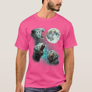 Camiseta Tres Tigres De Bengala Blanca En La Luna 3 Lobo Lo