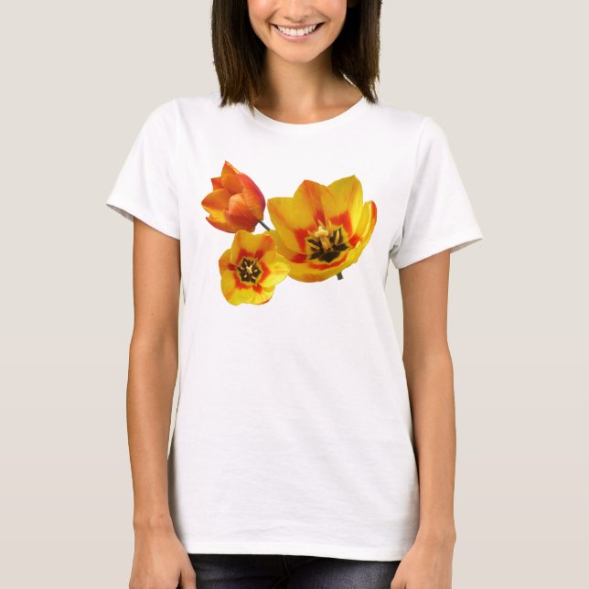 Camiseta Tres tulipanes amarillos y Naranjas Círculo superi (Anverso)