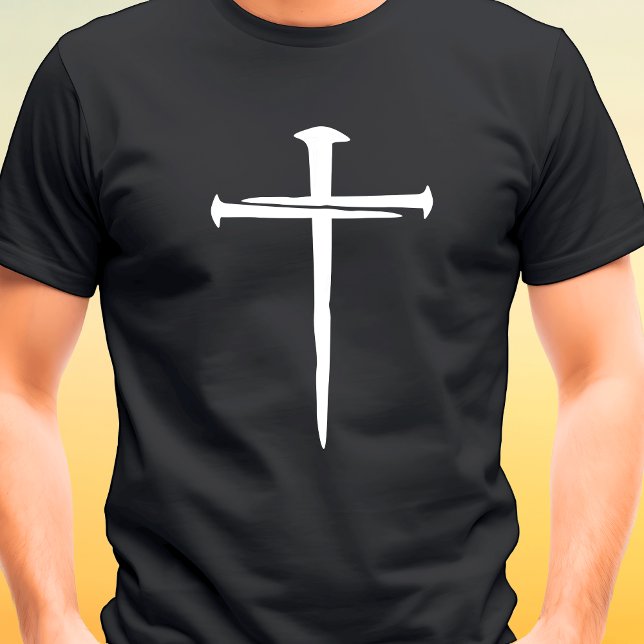 Camiseta Tres uñas de cruz blanca empapelada cristiana (Three Nails Rugged White Cross Christian T-Shirt)