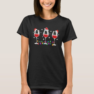 Camiseta Tres Vasos de Vino Luces de Navidad Sombrero de Sa