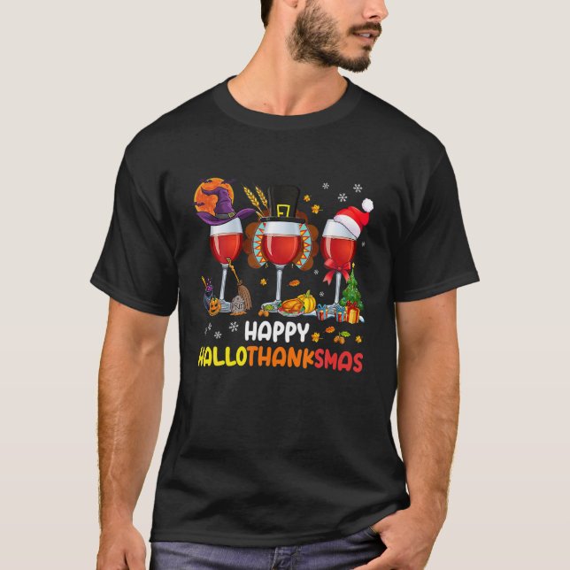 Camiseta Tres Vidrio Feliz Hallothanksmas Calabaza Turca (Anverso)