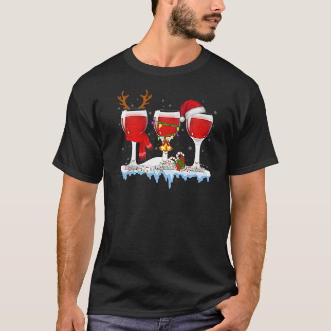 Camiseta Tres Vidrios De Navidades Bebedores De Vino Rojo (Anverso)