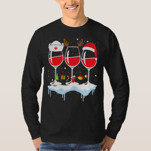 Camiseta Tres Vidrios De Navidades De Enfermeras De Vino Ro