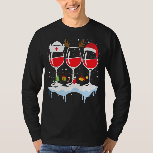 Camiseta Tres Vidrios De Navidades De Enfermeras De Vino Ro (Anverso)