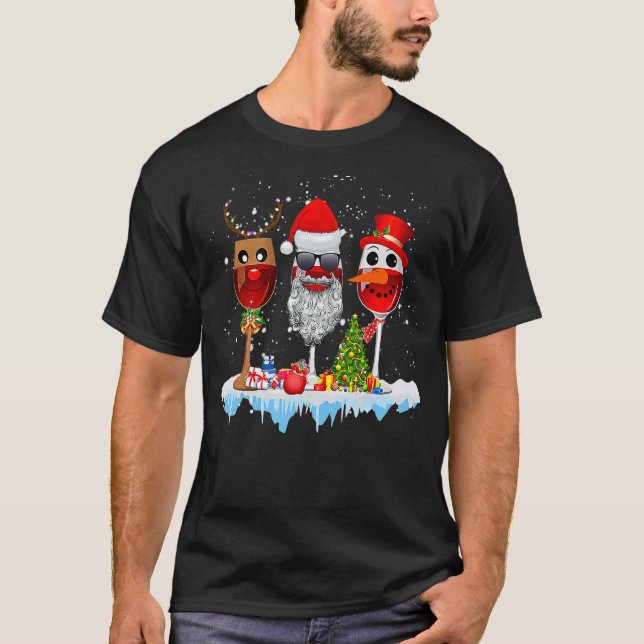 Camiseta Tres Vidrios de Vino Navidades de Santa Hat Vino d (Anverso)
