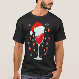 Camiseta Tres Vidrios de Vino Navidades Santa Hat Vino Navi