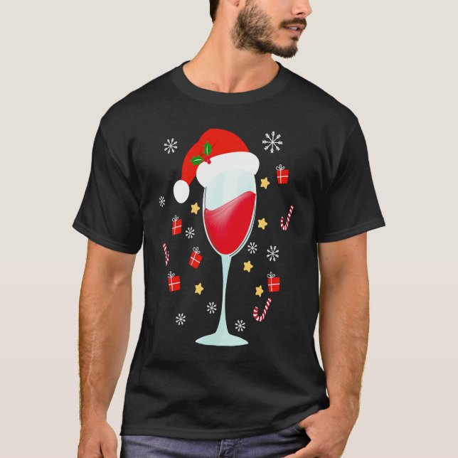 Camiseta Tres Vidrios de Vino Navidades Santa Hat Vino Navi (Anverso)