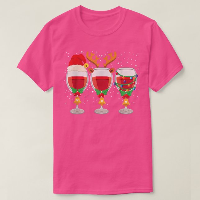 Camiseta Tres Vidrios de Vino Rojo Navidades de Santa Hat d (Diseño del anverso)
