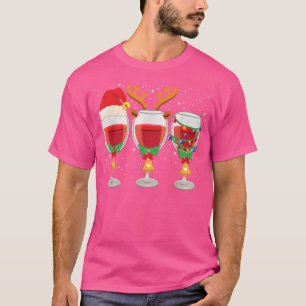 Camiseta Tres Vidrios de Vino Rojo Navidades de Santa Hat d