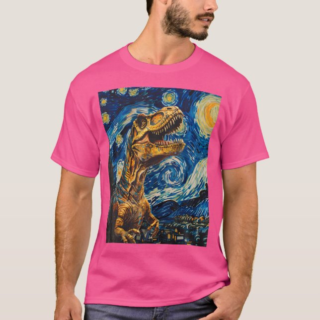 Camiseta Trex Dinosaur Dino - Estilo Van Gogh - Noche Starr (Anverso)