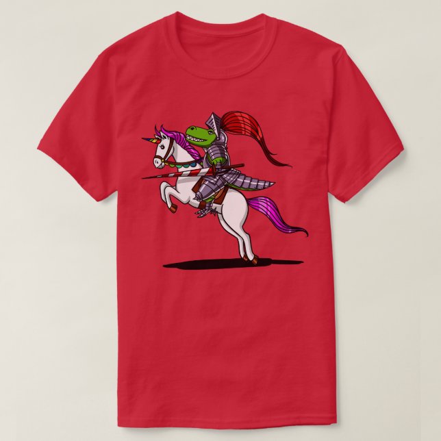 Camiseta TRex Dinosaur Knight Riding Unicorn (Diseño del anverso)