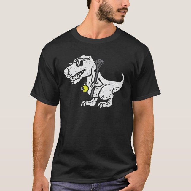 Camiseta Trex Dinosaur Lacrosse Funny Lax Player Goalie Kid (Anverso)