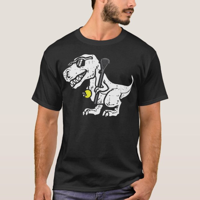 Camiseta Trex Dinosaur Lacrosse Funny Lax Player Goalie Kid (Anverso)