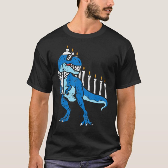 Camiseta Trex Dinosaur Menorah Hanukkah Chanukah (Anverso)
