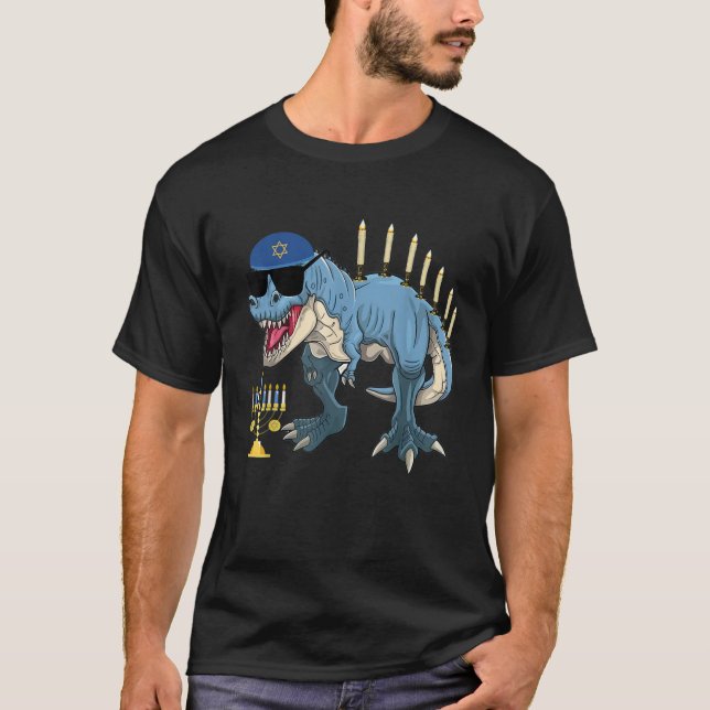 Camiseta Trex Dinosaur Menorah Hanukkah Chanukah (Anverso)
