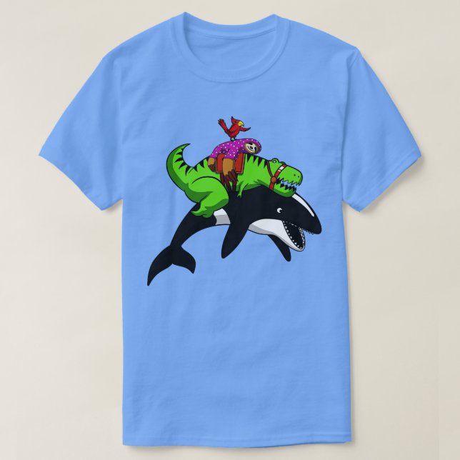 Camiseta TRex Dinosaur Sloth Riding Orca Whale (Diseño del anverso)