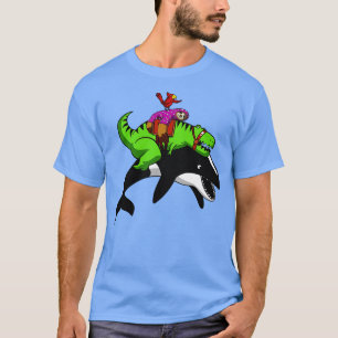 Camiseta TRex Dinosaur Sloth Riding Orca Whale