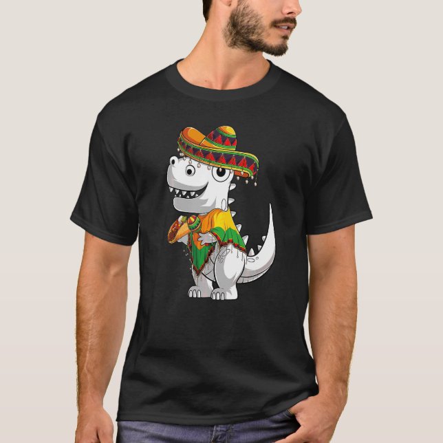 Camiseta Trex Dinosaur Taco Poncho Sombrero Cinco De Mayo F (Anverso)